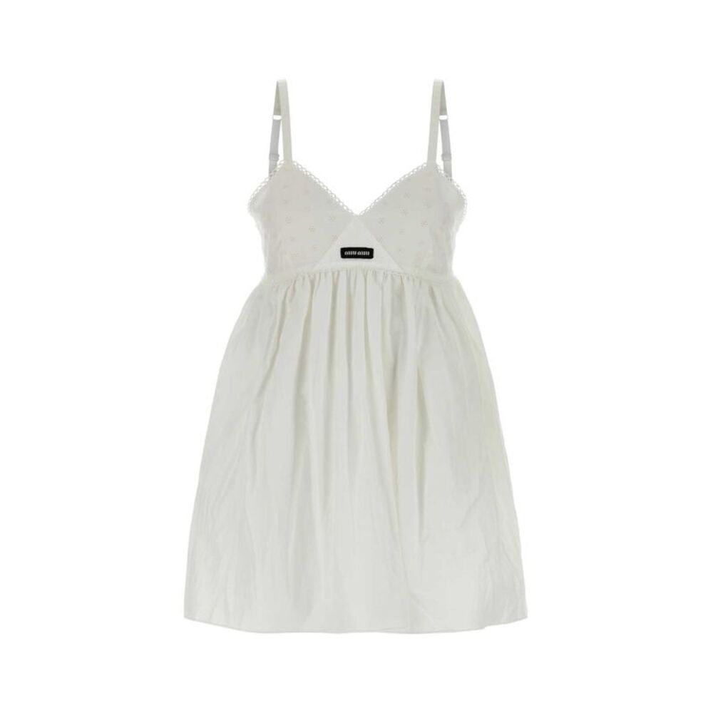 Miu Miu Women White Cotton Blend Mini Dress